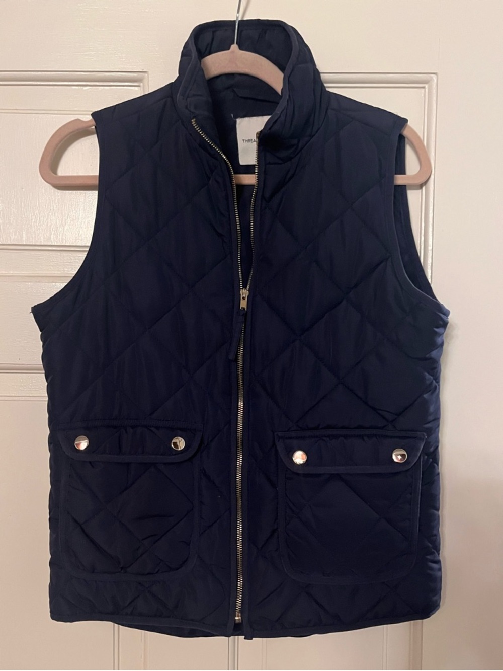 Thread and Supply Quilted Navy Puffer Vest with Front Pockets